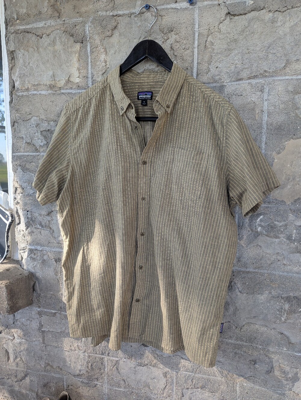 Patagonia Short-Sleeve Button-Up Shirt in Olive Stripe